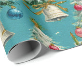 Retro White Christmas Trees Blue Geschenkpapier (Rolleneckpunkt)