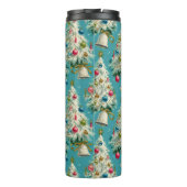 Retro White Christmas Trees Blue Thermosbecher (Rückseite)