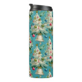 Retro White Christmas Trees Blue Thermosbecher (Nach rechts gedreht)