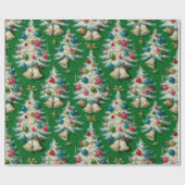 Retro White Christmas Trees Green Geschenkpapier (Flach)