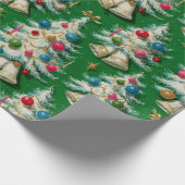 Retro White Christmas Trees Green Geschenkpapier (Ecke)