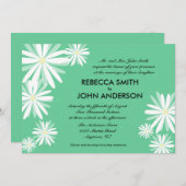 Retro White Daisies über grüne Hochzeit Einladung (Vorne/Hinten)