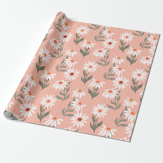 Retro White Daisy Geschenkpapier (Ungerollt)
