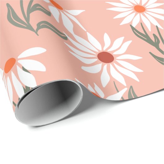 Retro White Daisy Geschenkpapier (Rolleneckpunkt)