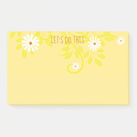 Retro White Daisy Greenery über gelben Custom Post-it Klebezettel (Vorderseite)
