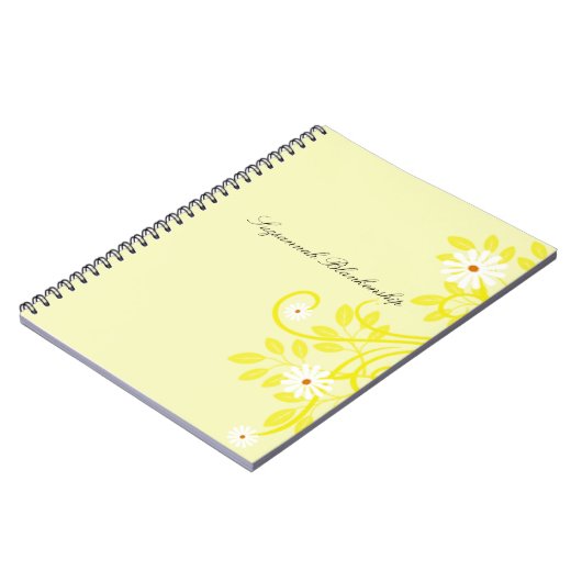 Retro White Daisy Yellow Leaf Border Personalisier Notizblock (Linke Seite)