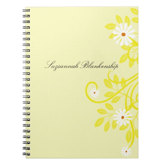 Retro White Daisy Yellow Leaf Border Personalisier Notizblock (Vorderseite)
