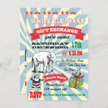 Retro White Elephant Weihnachten-Party Einladungen<br><div class="desc">Super Fun Weihnachtsgeschenk tauschen Sie Party Einladungen mit dem Alten Weihnachtsmann und Elephant Clip Art mit großartigen Grafiken und Schriftart auf einem sonnenbefleckten Hintergrund in einem Poster-Stil. Die beiden Seiten sind für Ihre coole und angesagte Weihnachtsfeier der Weißen Elefanten dekoriert.</div>