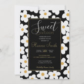 Retro White Gelb Big Daisy Blume Schwarzes Design Einladung (Vorderseite)