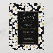 Retro White Gelb Big Daisy Blume Schwarzes Design Einladung (Vorne/Hinten)