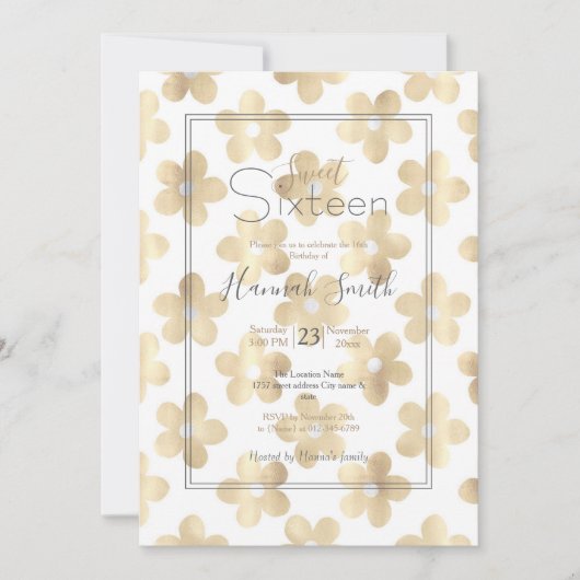 Retro White Gold Daisy Blume Einladung (Vorderseite)