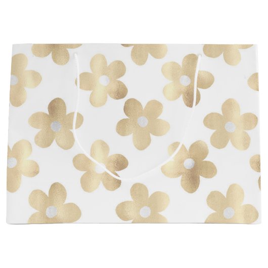 Retro White Gold Daisy Blume Große Geschenktüte (Vorderseite)
