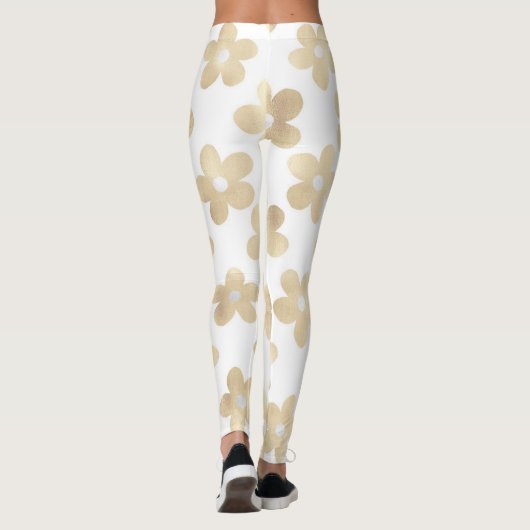 Retro White Gold Daisy Blume Leggings (Rückseite)