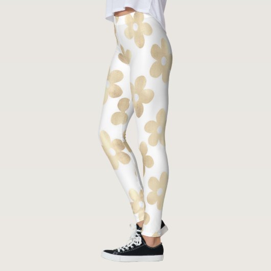 Retro White Gold Daisy Blume Leggings (Links)
