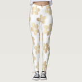 Retro White Gold Daisy Blume Leggings (Vorderseite)