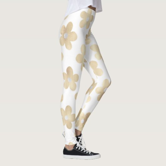 Retro White Gold Daisy Blume Leggings (Rechts)