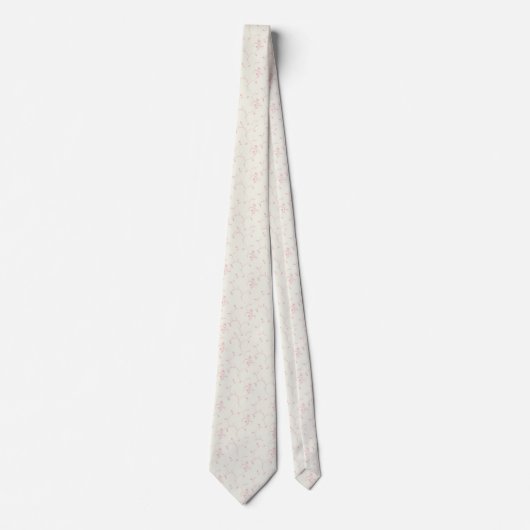 Retro White Pink Blume Muster Neck Krawatte (Vorderseite)