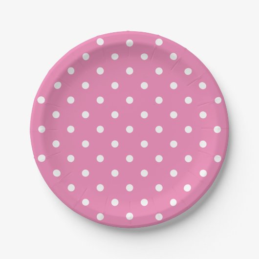 Retro White Polka Punkte auf rosa Pappteller (Vorderseite)