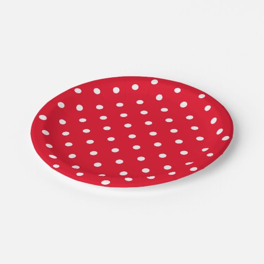 Retro White Polka Punkte auf rot Pappteller (Schrägansicht)