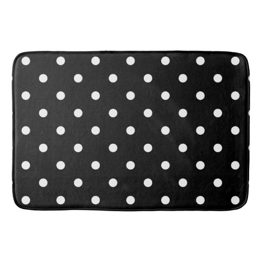 Retro White Polka Punkte auf schwarz Badematte (Vorderseite)