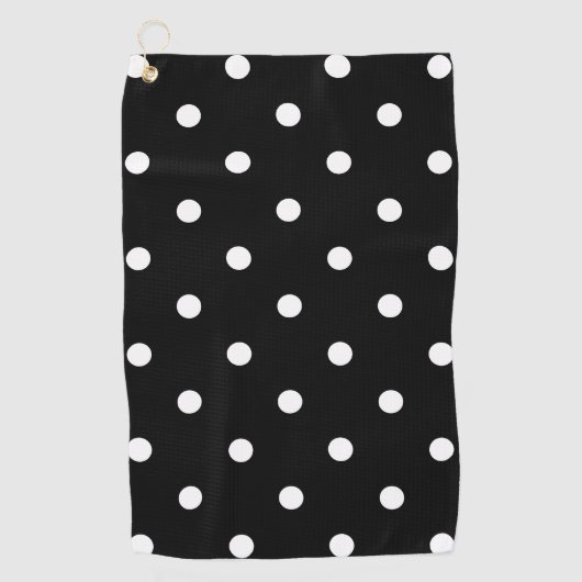 Retro White Polka Punkte auf schwarz Golfhandtuch (Vorderseite)