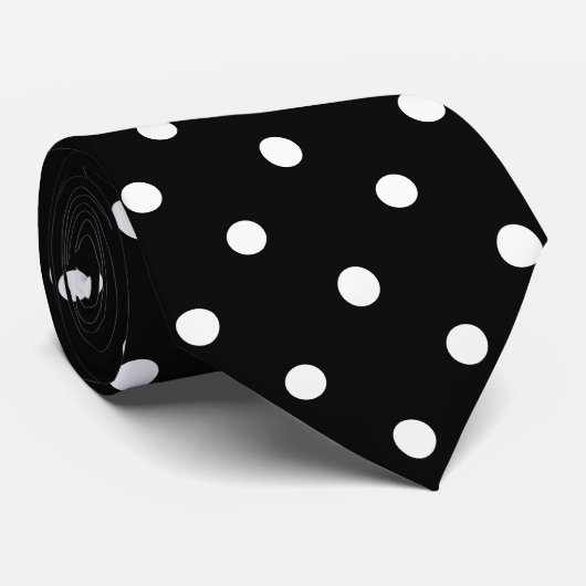 Retro White Polka Punkte auf schwarz Krawatte (Gerollt)