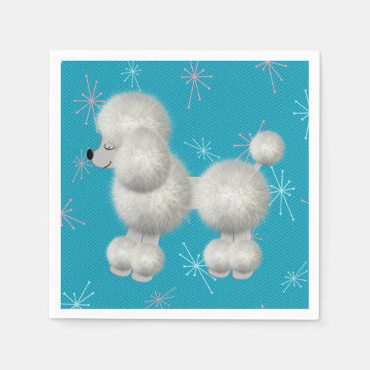 Retro White Poodle Birthday Party Paper Napkins Serviette (Vorderseite)