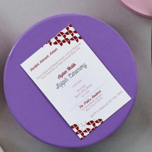 RETRO White Red, Aqiqah Baby Dusche Einladung