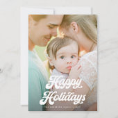 Retro White Script Happy Holidays One Photo Feiertagskarte (Vorderseite)