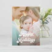 Retro White Script Happy Holidays One Photo Feiertagskarte (Stehend Vorderseite)