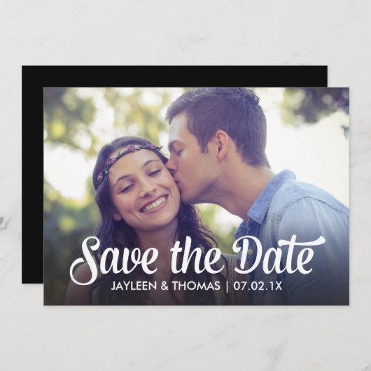 Retro White Script Save the Date Vollblutes Foto (Vorne/Hinten)