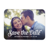 Retro White Script Save the Date Vollblutes Foto Magnet (Horizontal)