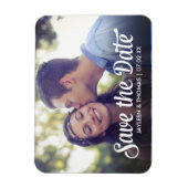 Retro White Script Save the Date Vollblutes Foto Magnet (Vertikal)