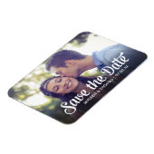 Retro White Script Save the Date Vollblutes Foto Magnet (Linke Seite)