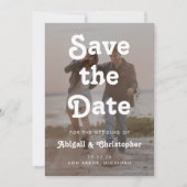 Retro White Text Overlay 2 Foto QR Code Hochzeitsc Save The Date (Vorderseite)