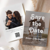 Retro White Text Overlay 2 Foto QR Code Hochzeitsc Save The Date