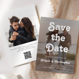 Retro White Text Overlay 2 Foto QR Code Hochzeitsc Save The Date