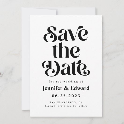 Retro White Wedding Save the Date (Vorderseite)