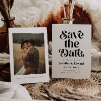 Retro White Wedding Save the Date