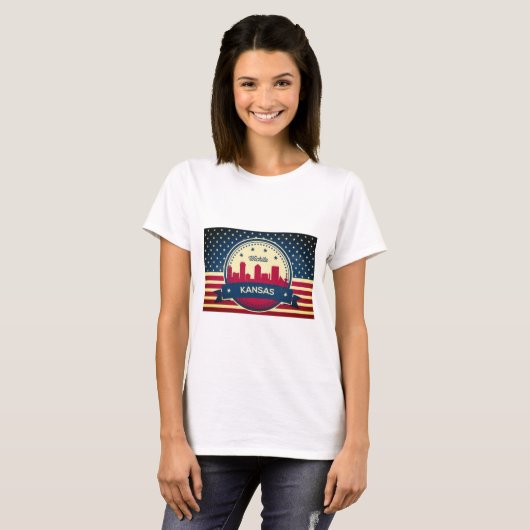 Retro Wichita Kansas Skyline T-Shirt (Vorne ganz)