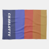 Retro Wide Blue Abstrakt Stripes Personalisiert Geschirrtuch (Horizontal)