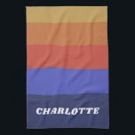 Retro Wide Blue Abstrakt Stripes Personalisiert Geschirrtuch<br><div class="desc">Dieses personalisierte Küchentuch weist kühle, waagerechte Streifen in Gelb, Rot, lila und Dunkelblau auf, darunter ein weißer individuelle Name. Die einfache Farbpalette und der klassische Serif-Schriftart verleihen ihm ein unterhaltsames Retro-Gefühl, während er Dinge behalte, die für den Alltag praktisch sind. Ein tolles Geschenk für Köche, Wirte oder alle, die farbenfrohe,...</div>