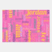 Retro Wiederholung von Namensfarben Rosa Lila gelb Geschenkpapier Set (Vorderseite)