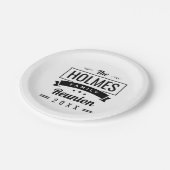 Retro-Wiedersehen-Logo für moderne Familien Pappteller (Schrägansicht)