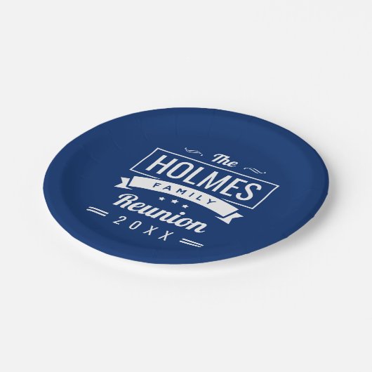 Retro-Wiedersehen-Logo für moderne Familien Pappteller (Schrägansicht)