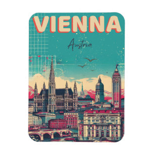 Retro Wien Stadt Österreich Skyline Geschenke Magnet