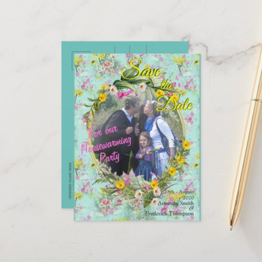 Retro-Wiesenfeld-Blume Ankündigungspostkarte (Vorderseite/Rückseite Beispiel)