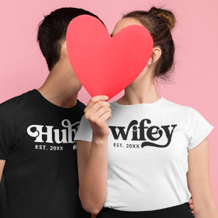 Retro Wifey Hubby Matching Groovy Personalisiert T T-Shirt