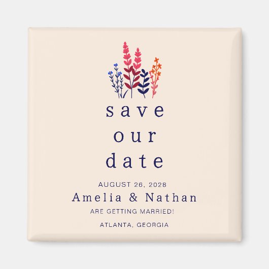 Retro Wild Blume außer Foto Save the Date Hochzeit Magnet (Vorne)