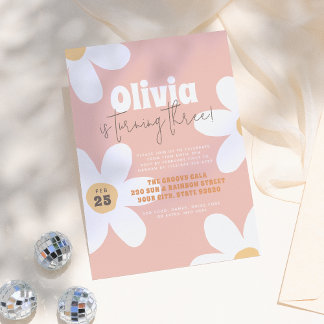 Retro Wild Daisy Boho Groovy Girl Birthday Party Einladung